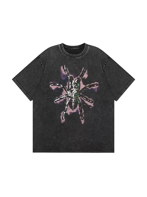Kurzärmliges Herren-T-Shirt mit verwaschenem Distressed Spider-Print-2