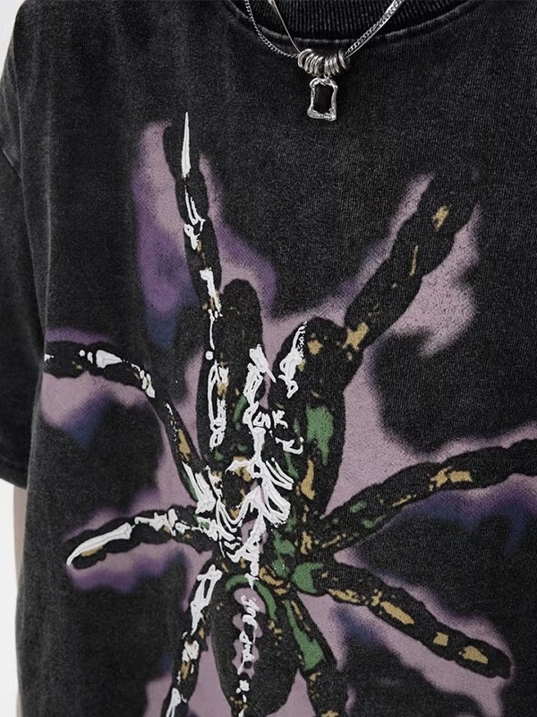 Kurzärmliges Herren-T-Shirt mit verwaschenem Distressed Spider-Print-1