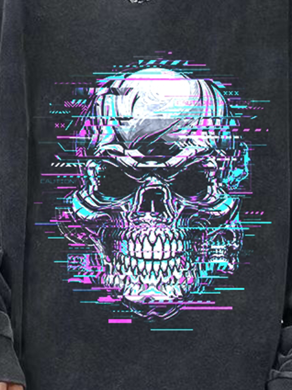 Herren-Langarm-T-Shirt mit Totenkopf-Serien-Print-1
