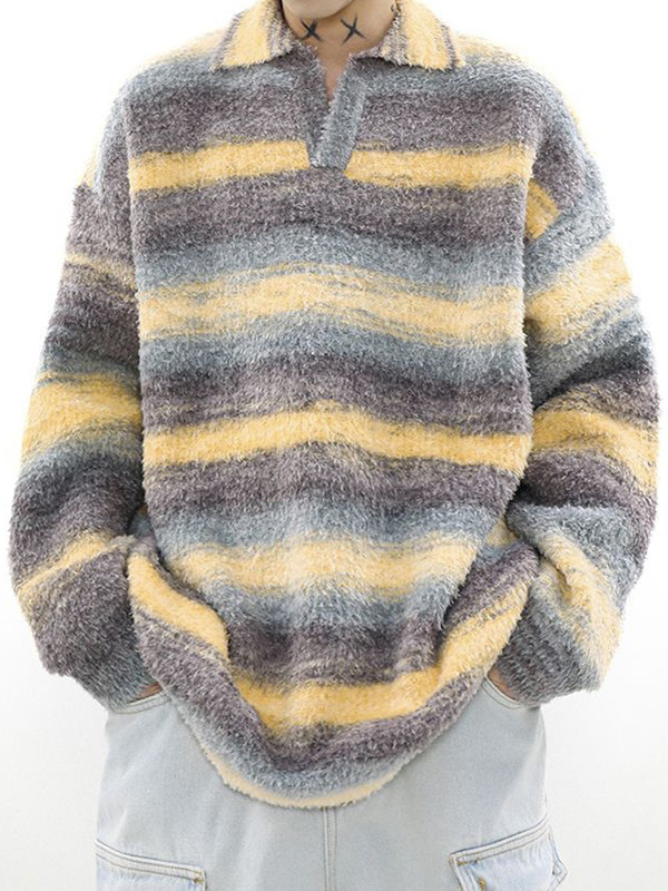 Gestreifter Vintage-Pullover mit Reverskragen für Herren-1