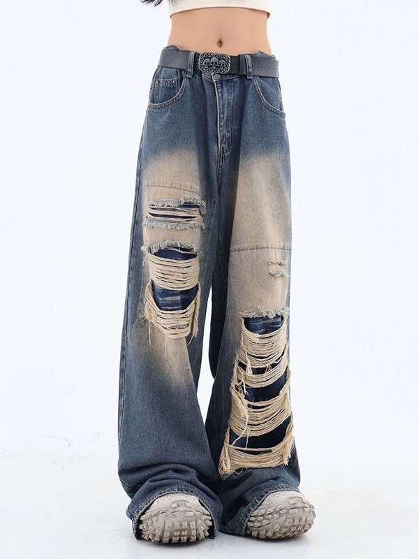 Zerrissene Nischenjeans im Retro-Distressed-Patch-Design-1