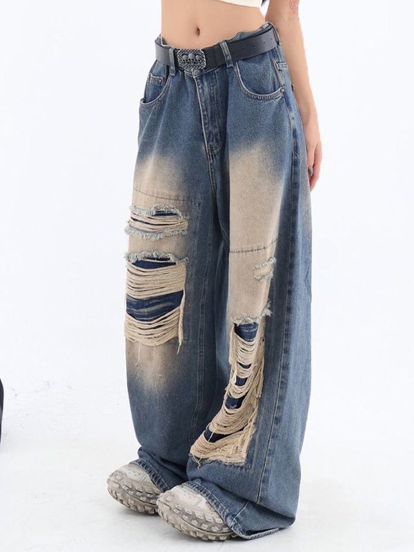 Zerrissene Nischenjeans im Retro-Distressed-Patch-Design-4