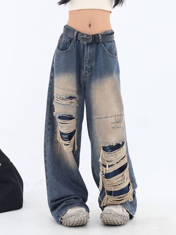 Zerrissene Nischenjeans im Retro-Distressed-Patch-Design-2
