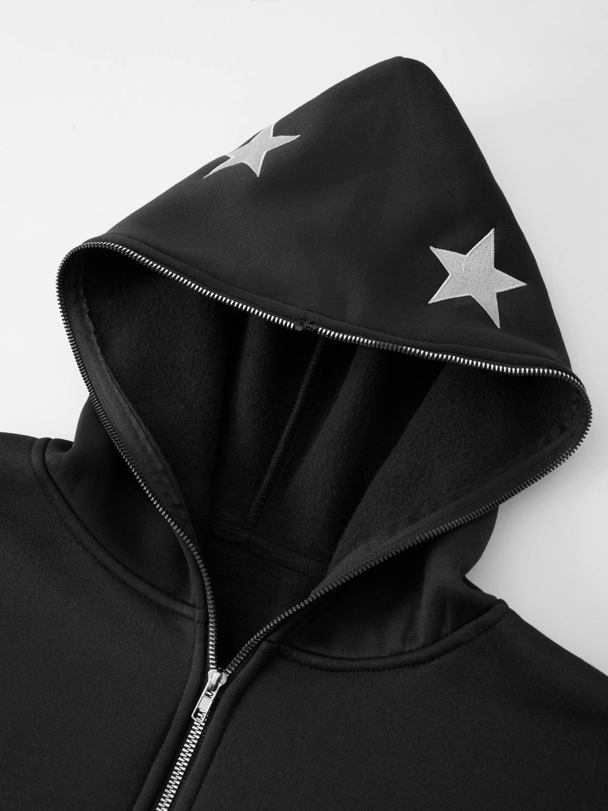 Hoodie mit Reißverschluss für Herren mit Punkstar-Stickerei-3