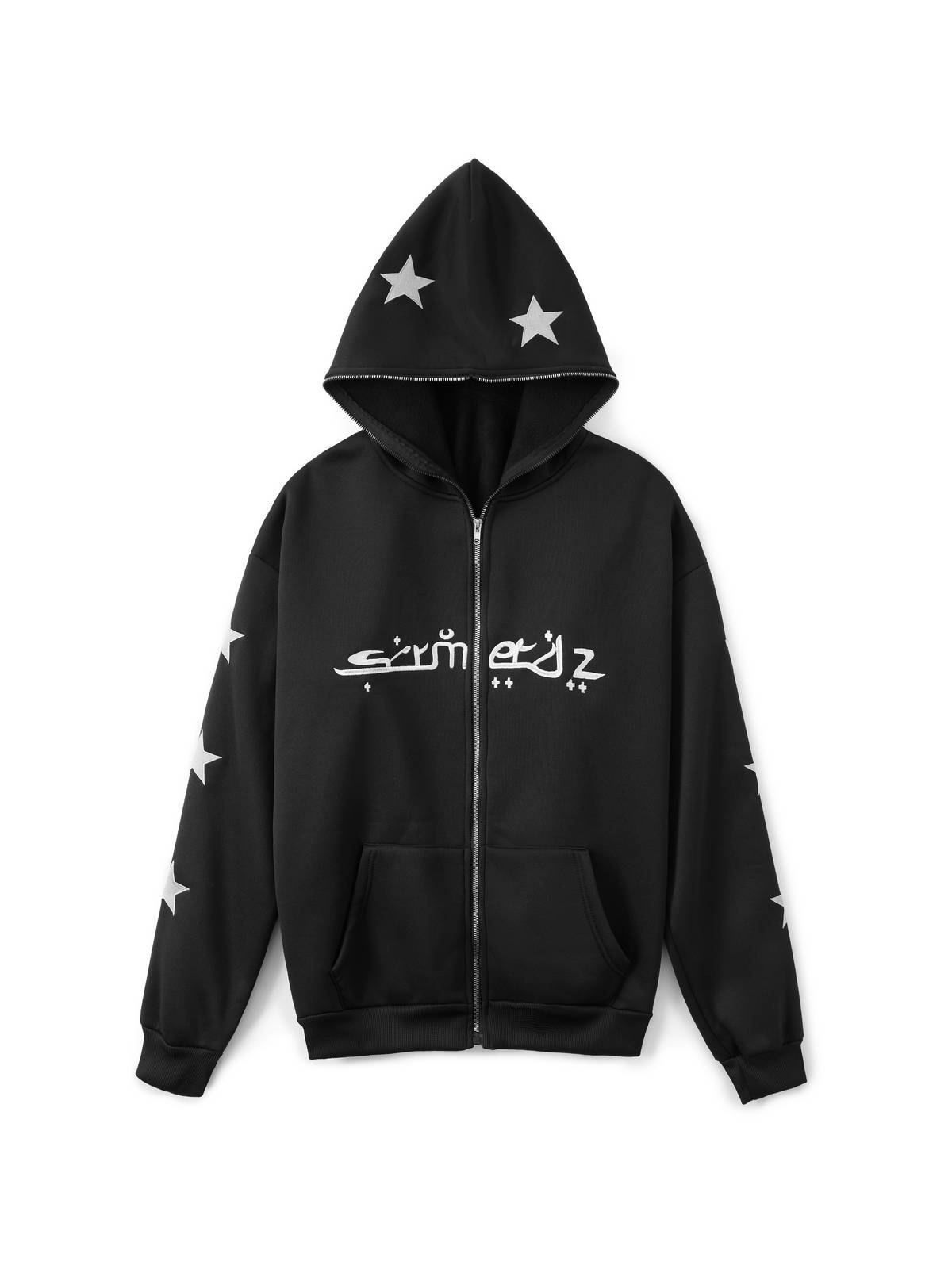 Hoodie mit Reißverschluss für Herren mit Punkstar-Stickerei-4