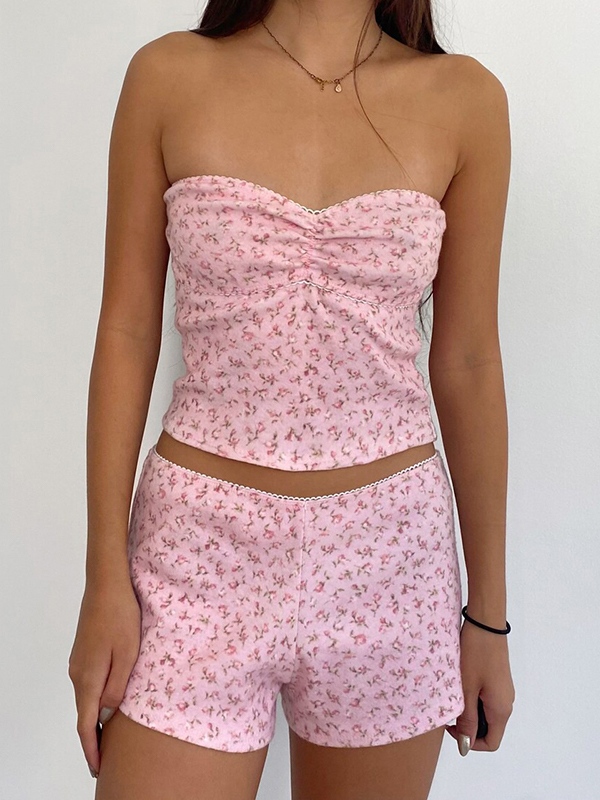 Zweiteilige Bandeau-Top-Shorts mit Vintage-Print-1
