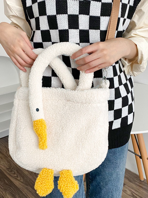 Gans-Muster-Fleece-Crossbody-Handtasche-4