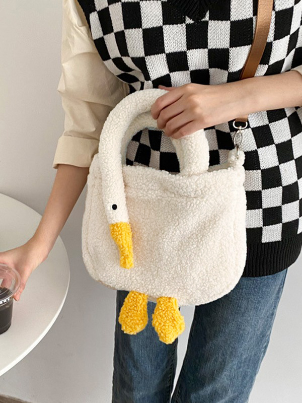 Gans-Muster-Fleece-Crossbody-Handtasche-1